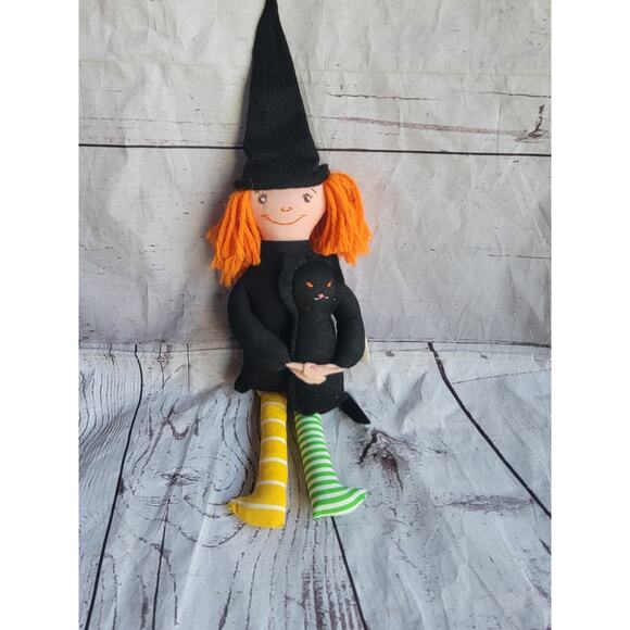 Witch Doll With Black cat Plush Handmade Halloween Toy 14in Halloween Decor - Picture 1 of 7